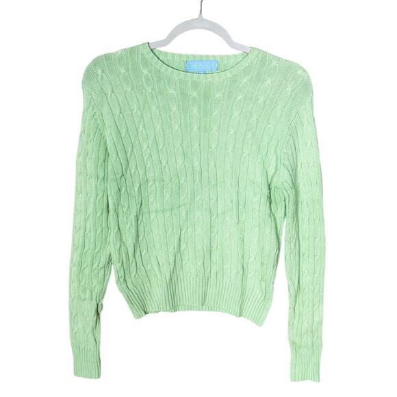 J. McLaughlin Cable Knit Sweater Long Sleeve Crew Neck Lime Green Size Small - Picture 1 of 3